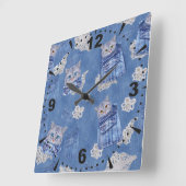 デニム・ジャン・ポケット・キッツンズ・アンド・レース スクエア壁時計 (傾斜)