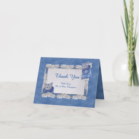 デニム・ジーンのポケット、子猫、レース サンキューカード (正面)
