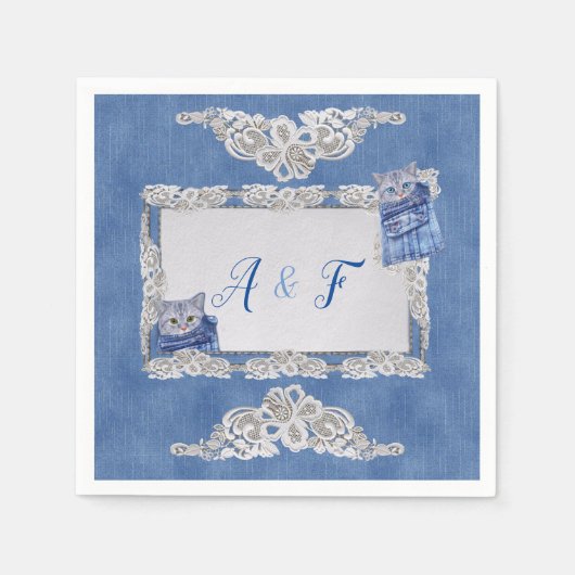 デニム・ジーンのポケット、子猫、レース スタンダードカクテルナプキン (正面)