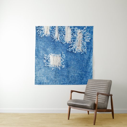 デニム・ジーンズの穴。破壊された破れた青いジェ タペストリー (インサイチュ(横))