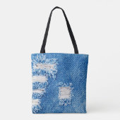 デニム・ジーンズの穴。破壊された破れた青いジェ トートバッグ (裏面)