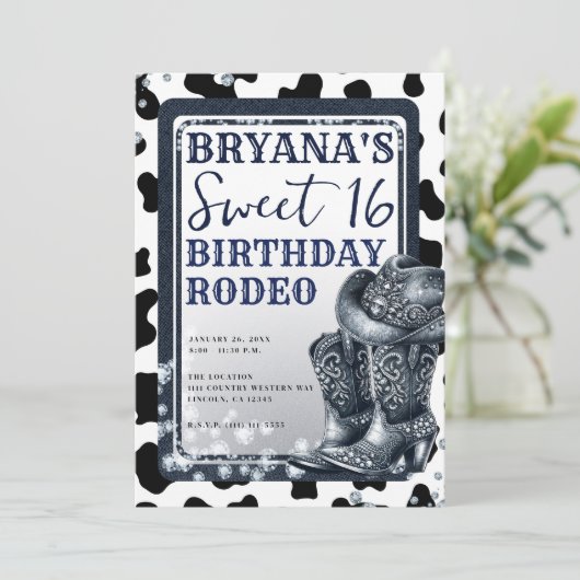 デニム&ダイアモンズウエスタングラム女性のカーボーイスウィート16 招待状 (スタンド正面)