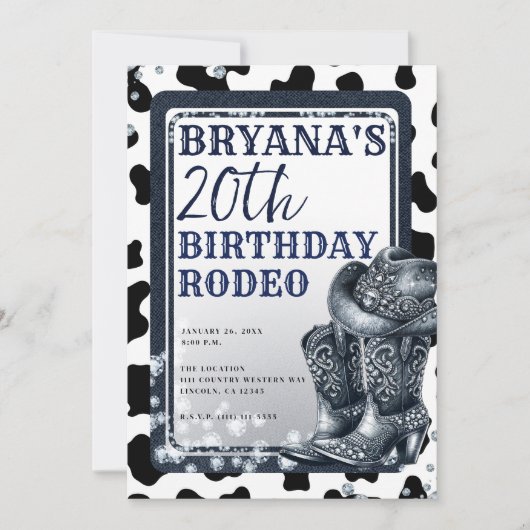 デニム&ダイアモンズウエスタングラム女性のカーボーイブーツハット 招待状 (正面)