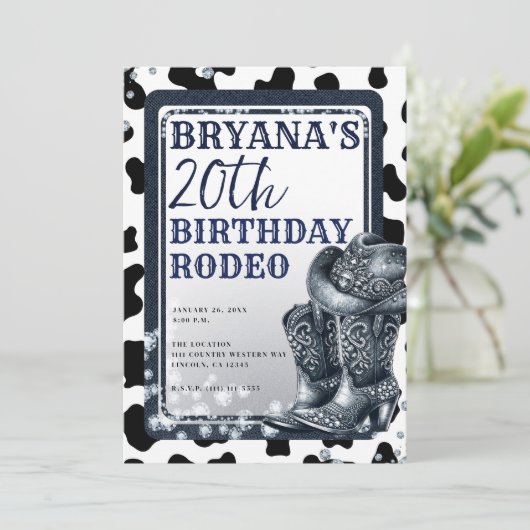 デニム&ダイアモンズウエスタングラム女性のカーボーイブーツハット 招待状 (スタンド正面)