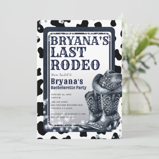 デニム&ダイアモンズウエスタングラム女性のカーボーイラストロデオ 招待状 (スタンド正面)