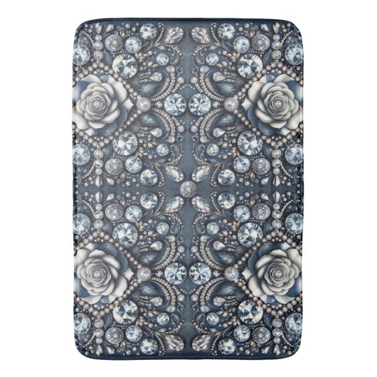 デニム&ダイアモンズグラムきらきら光るバラジュエリー バスマット (正面縦)