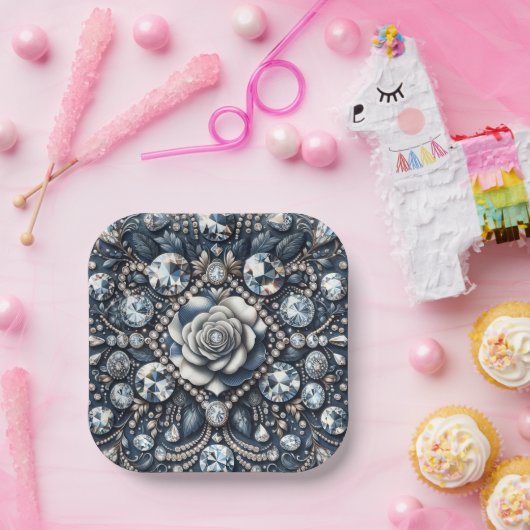 デニム&ダイアモンズグラムきらきら光るバラバースデーパーティー ペーパープレート (パーティー)