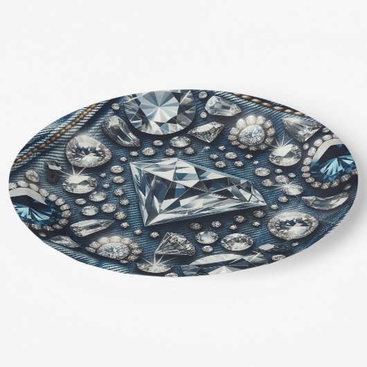 デニム&ダイアモンズグラムきらきら光るバースデーパーティー ペーパープレート (アングル)