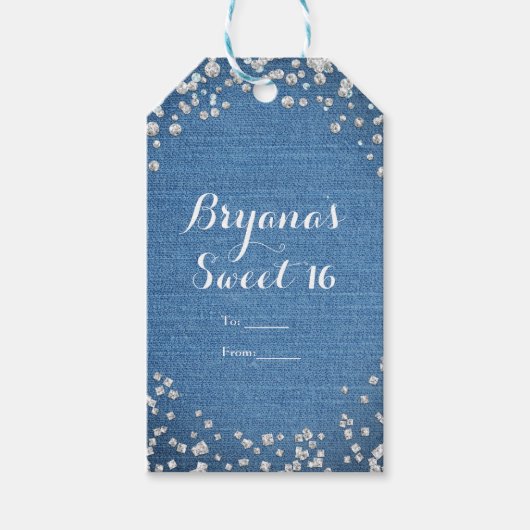 デニム&ダイアモンズグラムスキャストパーテきらきら光るィーのお願い ギフトタグ (正面)