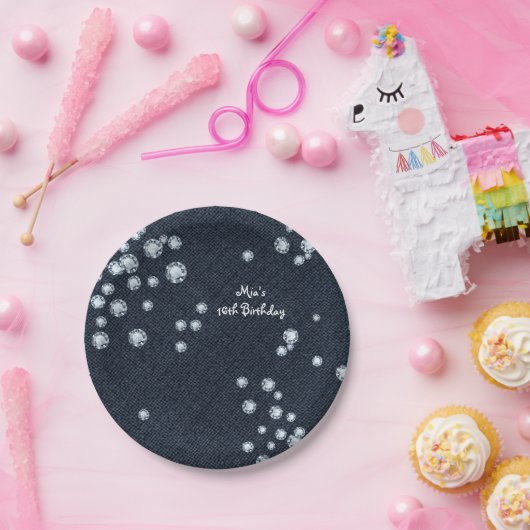 デニム&ダイアモンズシックエレガントパーティーきらきら光るプレート ペーパープレート (パーティー)