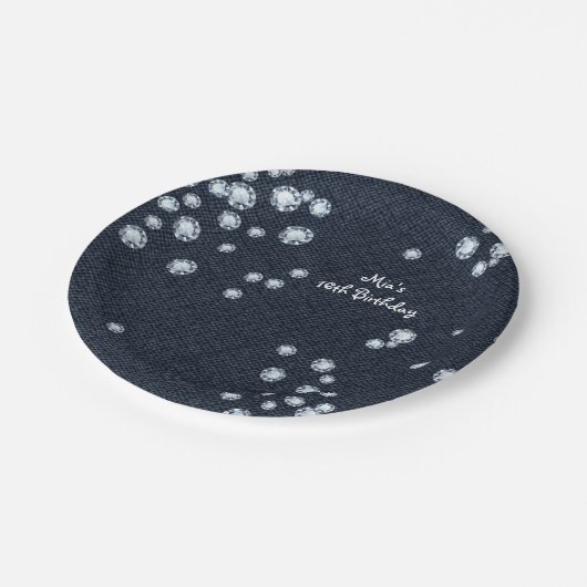 デニム&ダイアモンズシックエレガントパーティーきらきら光るプレート ペーパープレート (アングル)