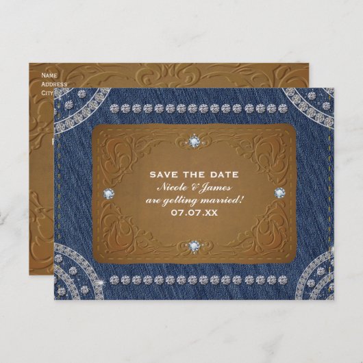 デニム&ダイアモンズジーンズのラベル日付パーティーを保存 案内ポストカード (正面/裏面)