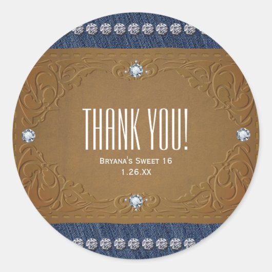 デニム&ダイアモンズジーンズラベル誕生日パーティーのお気に入り ラウンドシール (正面)