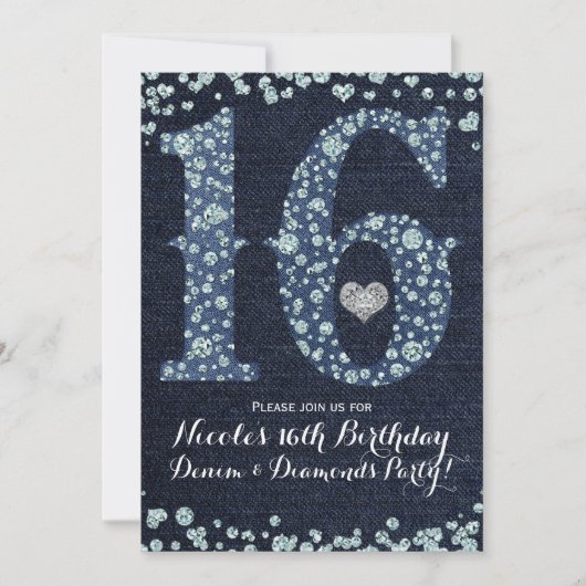デニム&ダイアモンズスウィート16 16thバースデーパーティー 招待状 (正面)
