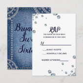 デニム&ダイアモンズブルージーンズきらきら光るグラムRSVP 出欠カード (正面/裏面)
