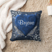 デニム&ダイアモンズブルーハートグパーソナライズされたラム クッション (ブランケット)