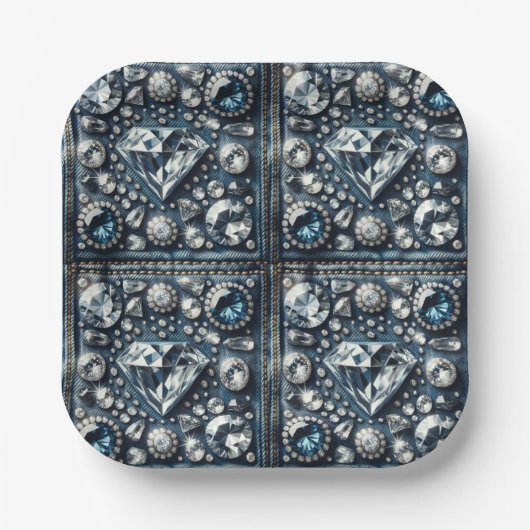 デニム&ダイヤモンドきらきら光るスウィート16バースデーパーティー ペーパープレート (正面)