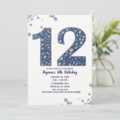 デニム&ダイヤモンドきらきら光るスパークル12th 12誕生日 招待状 (スタンド正面)