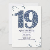 デニム&ダイヤモンドきらきら光るスパークル19th 19誕生日 招待状 (正面)