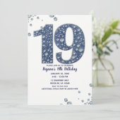デニム&ダイヤモンドきらきら光るスパークル19th 19誕生日 招待状 (スタンド正面)