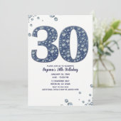 デニム&ダイヤモンドきらきら光るスパークル30th 30誕生日 招待状 (スタンド正面)