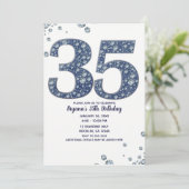 デニム&ダイヤモンドきらきら光るスパークル35th 35誕生日 招待状 (スタンド正面)