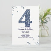 デニム&ダイヤモンドきらきら光るスパークル4th 4誕生日 招待状 (スタンド正面)