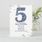 デニム&ダイヤモンドきらきら光るスパークル5th 5誕生日 招待状 (スタンド正面)