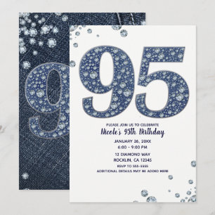 デニム&ダイヤモンドきらきら光るスパークル95th 95誕生日 招待状