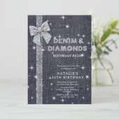 デニム&ダイヤモンドきらめくネイビーボウ誕生日パーティー 招待状 (スタンド正面)