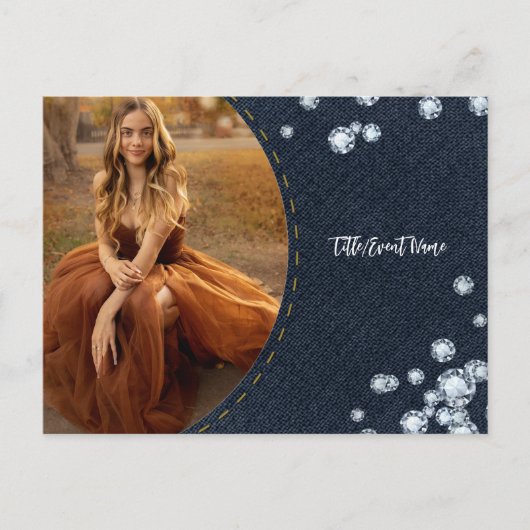 デニム&ダイヤモンドフォトポストカードパーティの招待状 インビテーションポストカード (正面)
