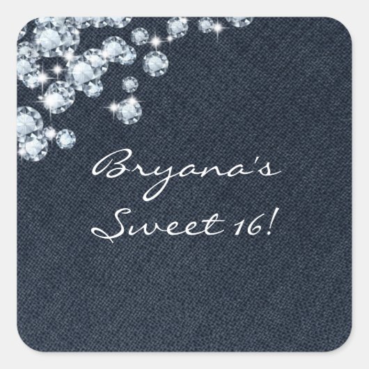 デニム&ダイヤモンド誕生日パーティーイベントシール スクエアシール (正面)