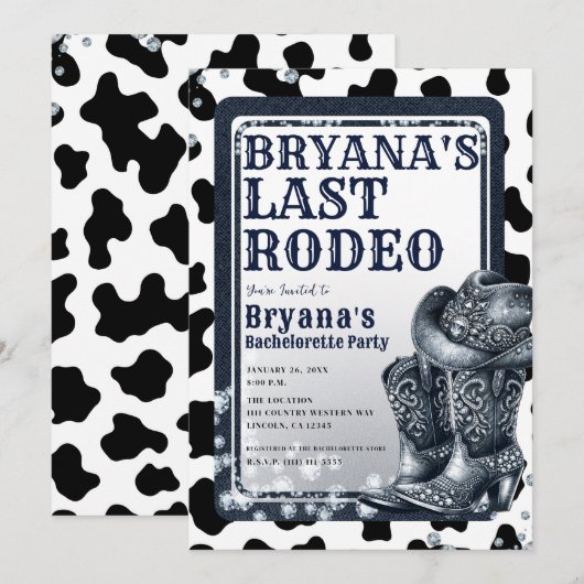 デニム&ダイヤモンド ウエスタングラムカウガール ラストロデオ 招待状 (正面/裏面)