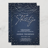 デニム ダイヤモンド エレガント グリッター ブルー 30歳の誕生日 招待状 (正面/裏面)