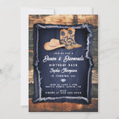 デニム ダイヤモンド カウガール チック ラスティック バースデー パーティー 招待状 (正面)