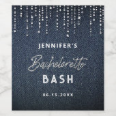 デニム ダイヤモンド グリッター ドリップ シック ネイビー バチェロレッテ ワインラベル (シングルラベル)