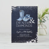 デニム ダイヤモンド コウガール ハット ブーツ 30歳の誕生日 招待状 (スタンド正面)