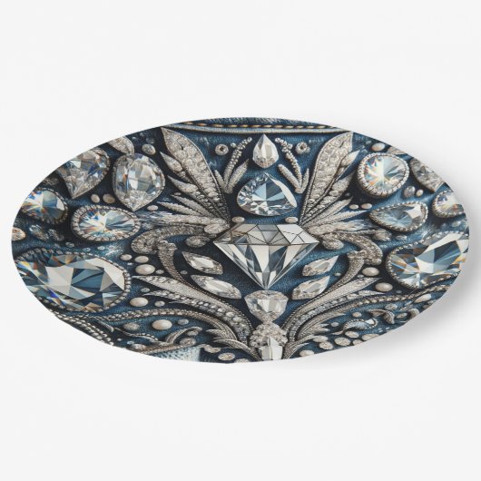 デニム＆ダイヤモンド ジェムストーンジーン 誕生日パーティー ペーパープレート (アングル)