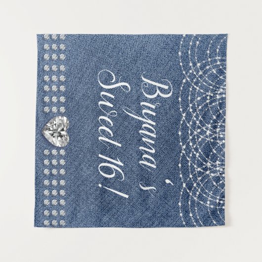 デニム&ダイヤモンド ハート バースデーパーティー 背景 タペストリー (正面(横))