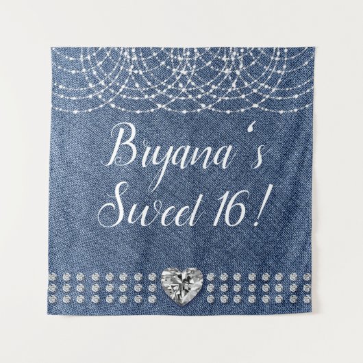 デニム&ダイヤモンド ハート バースデーパーティー 背景 タペストリー (正面)