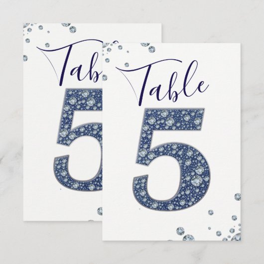 デニム＆ダイヤモンド ブリング スパークル テーブル ナンバー ５ ファイヴ 招待状 (正面/裏面)