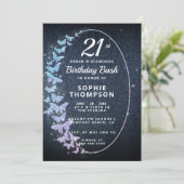 デニム ダイヤモンド ホロ バタフライ フレーム バースデー パーティー 招待状 (スタンド正面)