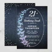 デニム ダイヤモンド ホロ バタフライ フレーム バースデー パーティー 招待状 (正面/裏面)