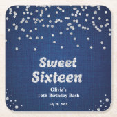 デニム&ダイヤモンドSweet sixteen16誕生日 スクエアペーパーコースター (正面)