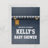 デニム，ブルージーンズ，カウボーイ，ウェスタンベビーシャワー インビテーションポストカード (正面/裏面)