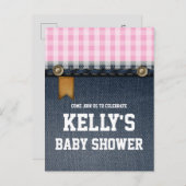 デニム，ブルージーンズ，カウボーイ，ウェスタンベビーシャワー インビテーションポストカード (正面/裏面)