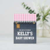 デニム，ブルージーンズ，カウボーイ，ウェスタンベビーシャワー インビテーションポストカード (スタンド正面)