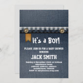 デニム，ブルージーンズ，カウボーイ，ウェスタンベビーシャワー 招待状 (正面/裏面)