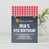 デニム，ブルージーンズ，女性のカーボーイ，西洋の誕生日 招待状 (スタンド正面)