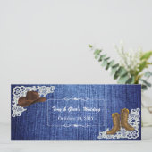 デニム ブーツ＆レースの結婚式 出席返信カード 招待状 (スタンド正面)